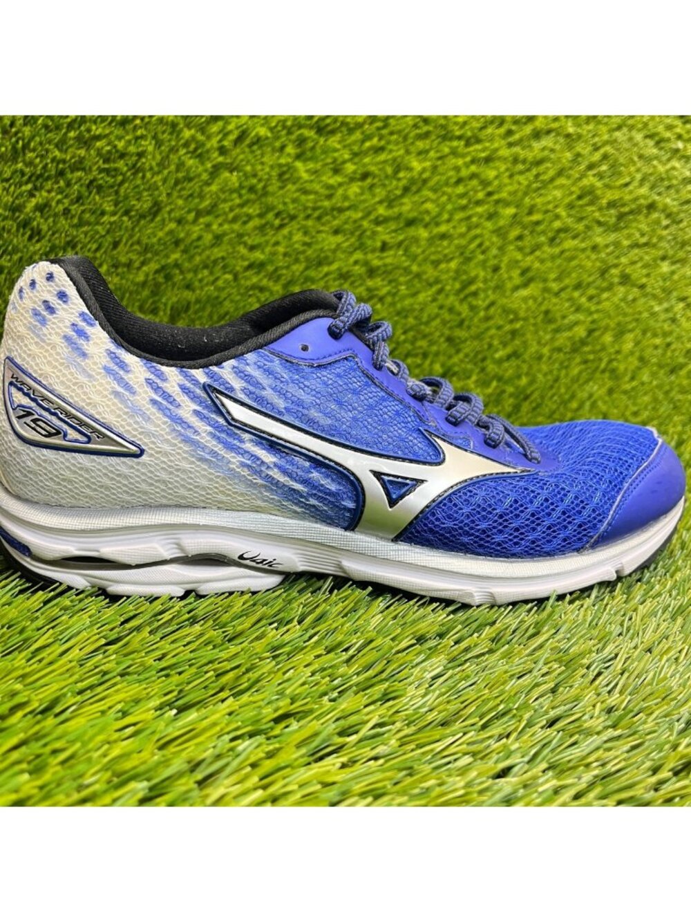 Mizuno Wave Rider 19 Mens Size 8 Blue White Gray Athletic Running Shoes Sneakers